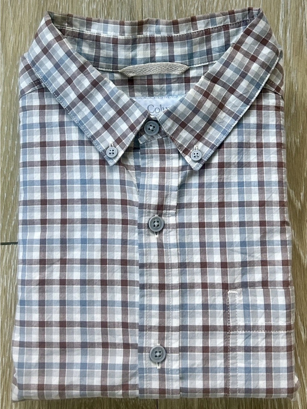 Columbia Men’s Plaid Button Down Shirt Medium Brown Tan 100% Cotton